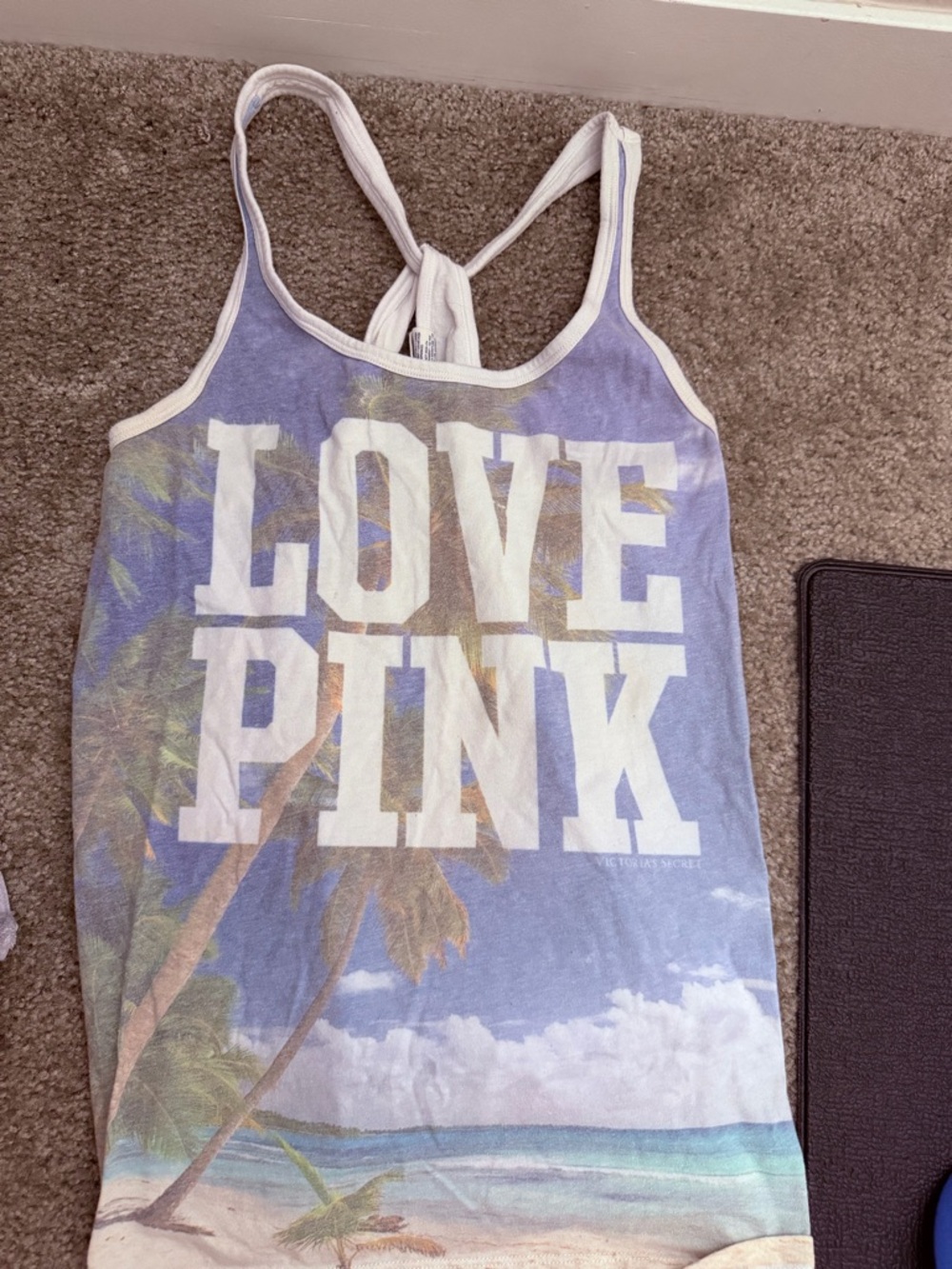 PINK Victoria's Secret Blue Palm-Print Racerback Tank